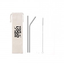3 in 1 Silver Drinking Straws Set with Cleaning Brush